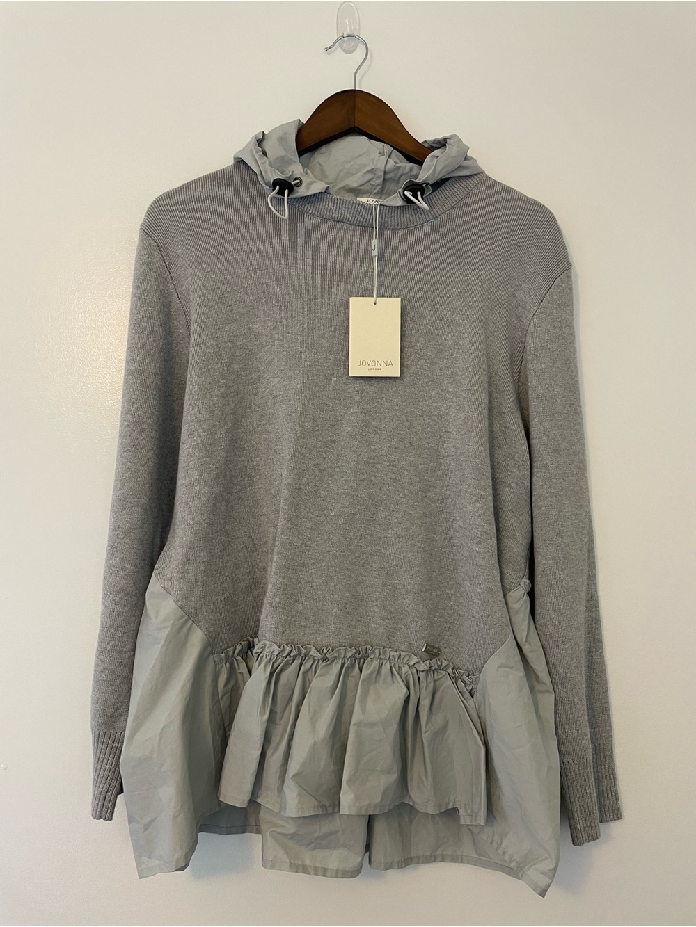 Jovonna London Neutral Artha Grey French Scuba Preppy Athletic Sweater Hoodie